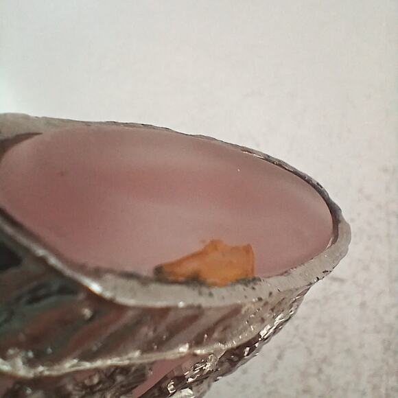 Vintage Silvestri Pink Frosted Glass & Pewter Rose Perfume Bottle 3.75" - Empty - Picture 8 of 10